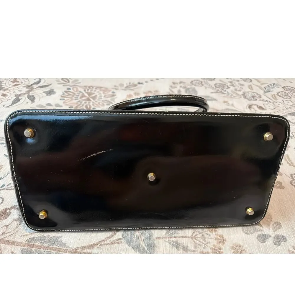 ARCADIA Leather Womens Black Handbag Satchel Bag Made In Italy Classic Chic